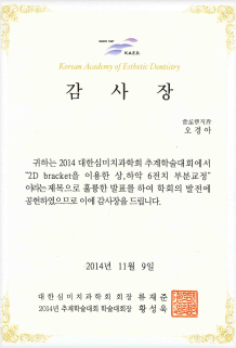 대한심미치과학회 감사장
