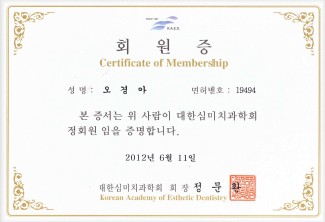 대한심미치과학회 정회원 회원증